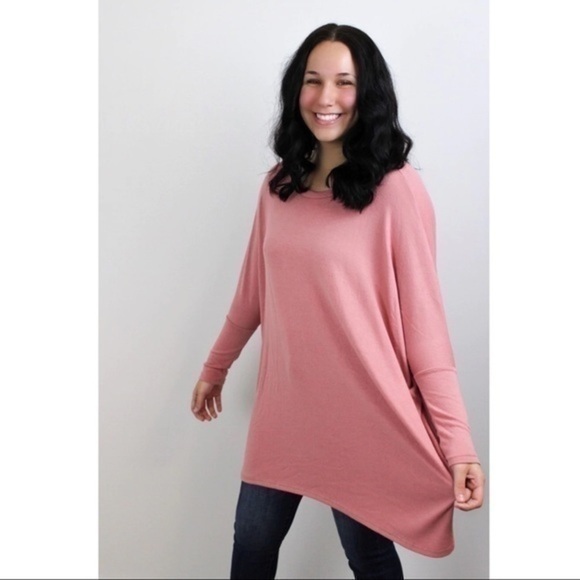Oversized Long Sleeve Round Neck Top - Rose - Picture 2 of 4
